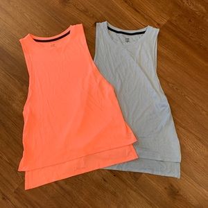 Grey and coral sport tanks
